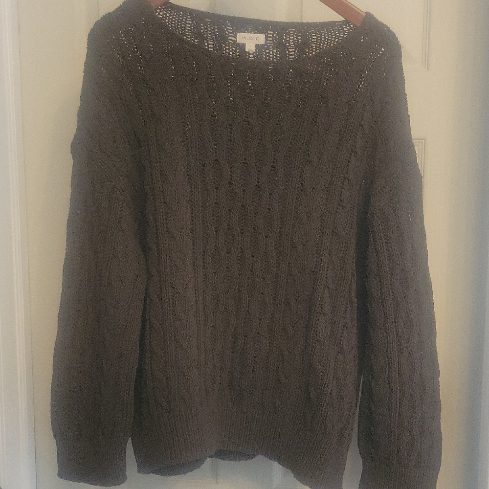 Pilcro Chocolate Cable Knit Sweater